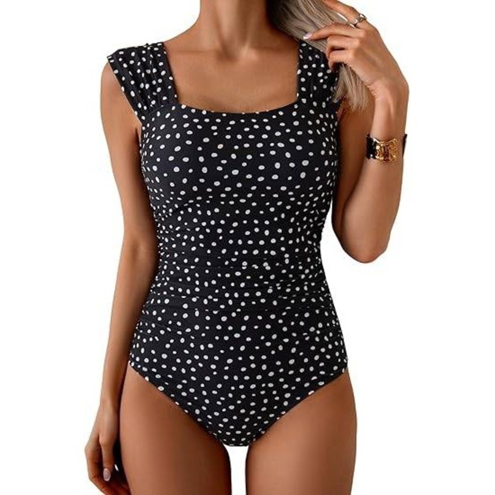 MSRP $49 B2prity Women's XXL Black and White Spots One Piece Swimsuit Retro